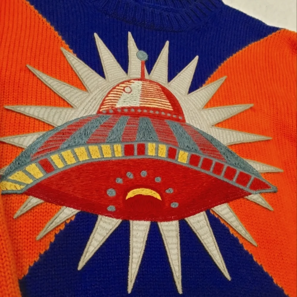 Gucci kids orange blue UFO spaceship diamond print wool sweater size 5 - Picture 5 of 7